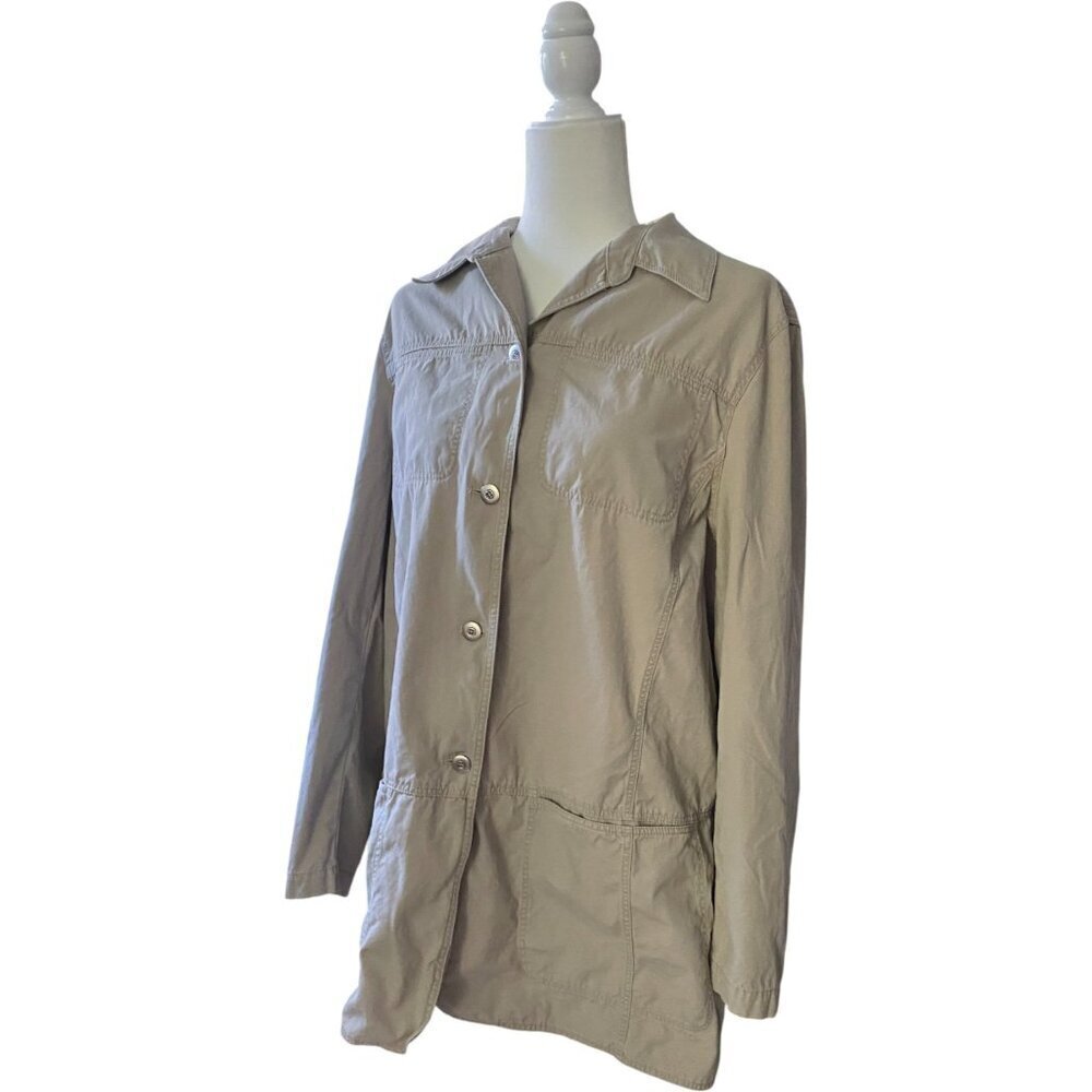 Emanuel Ungaro Liberte Tan Button Front Casual Jacket Trench Cotton Size 14 - Picture 2 of 7